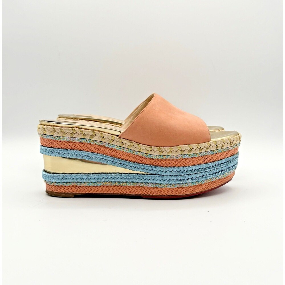 Christian Louboutin Orange & Gold Suede Myriama Platform Sandals Slides Sz 36 6